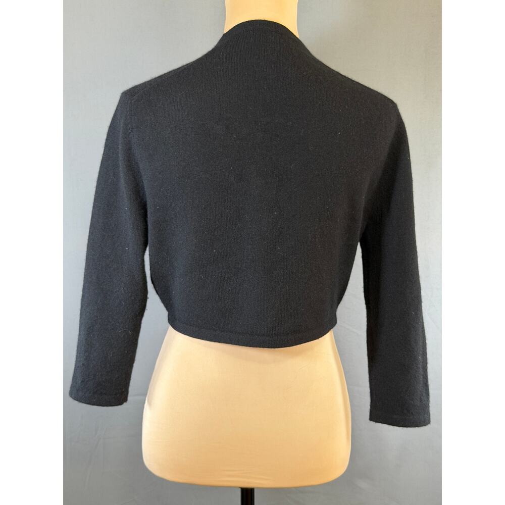 Neiman Marcus 100% Cashmere 3/4 Sleeve Open Cardigan Black Cropped Sweater Med - Picture 8 of 13
